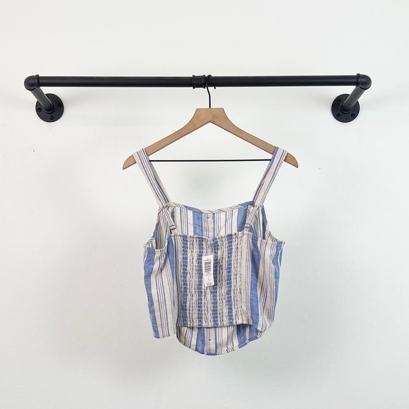 NWT Torrid Linen Blend Button-Front Striped Crop Tank Top Blue Cream - Picture 8 of 9